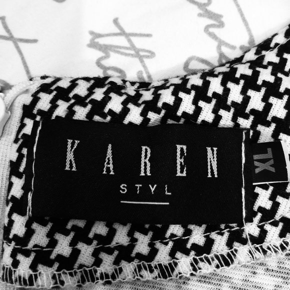 Sharp Black and White Houndstooth Slimline Dress Square Neckline - Picture 13 of 13